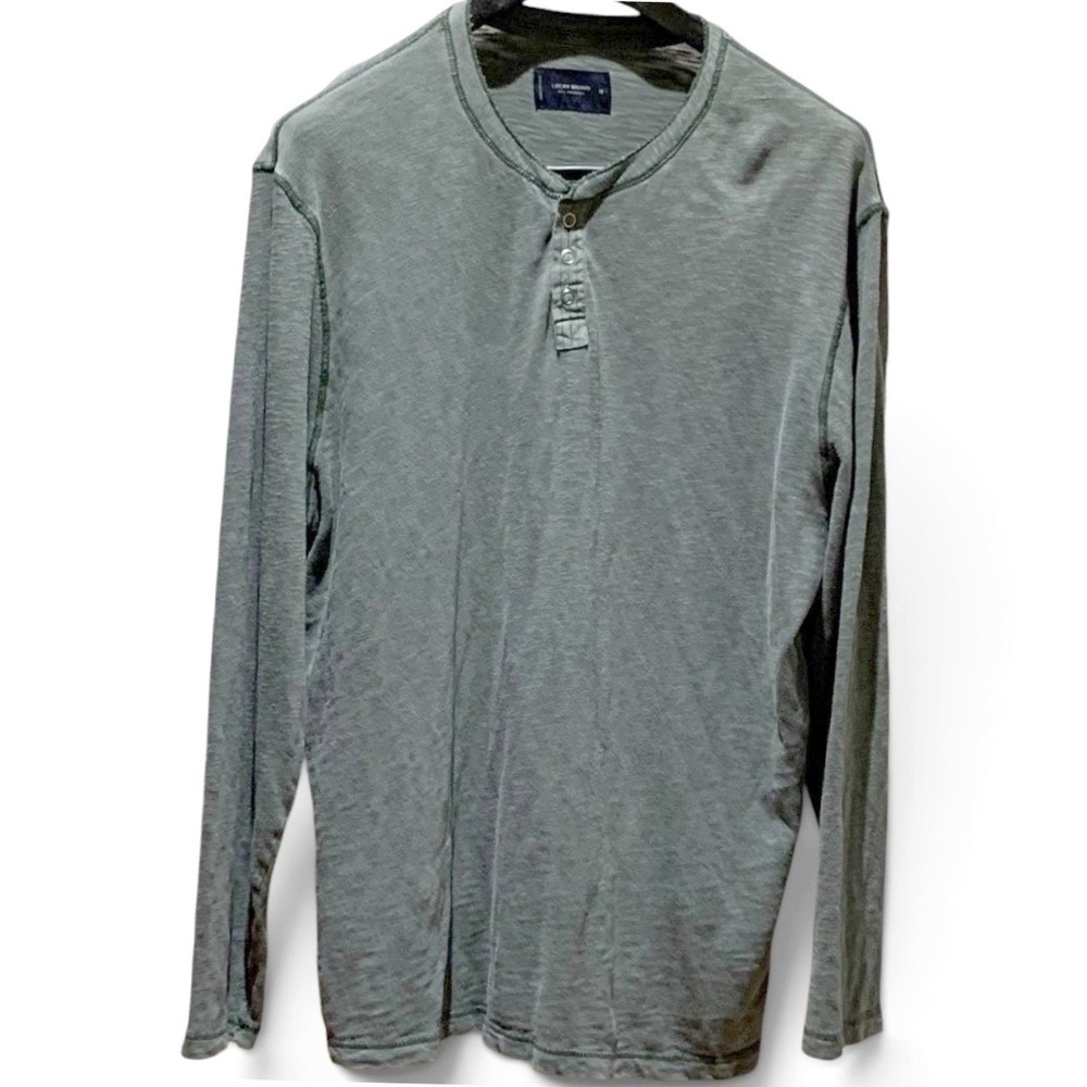 Lucky Brand Henley Shirt Men XL Green Long Sleeve Slub Cotton Grunge Boho Casual